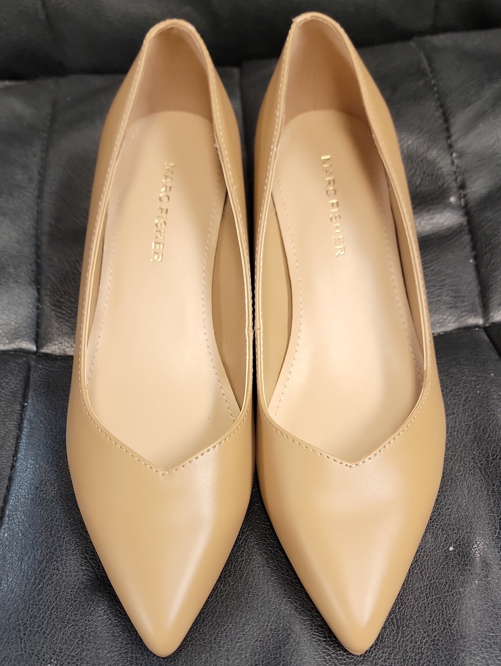 Marc Fisher Tan Pointed-Toe Leather Flats